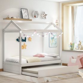 Twin Size House Bed With Trundle, Can Be Decorated