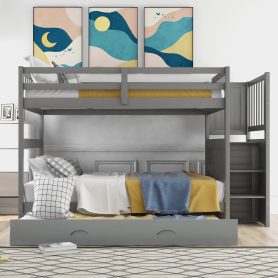 Full Over Full Bunk Bed With Twin Size Trundle and Staircase