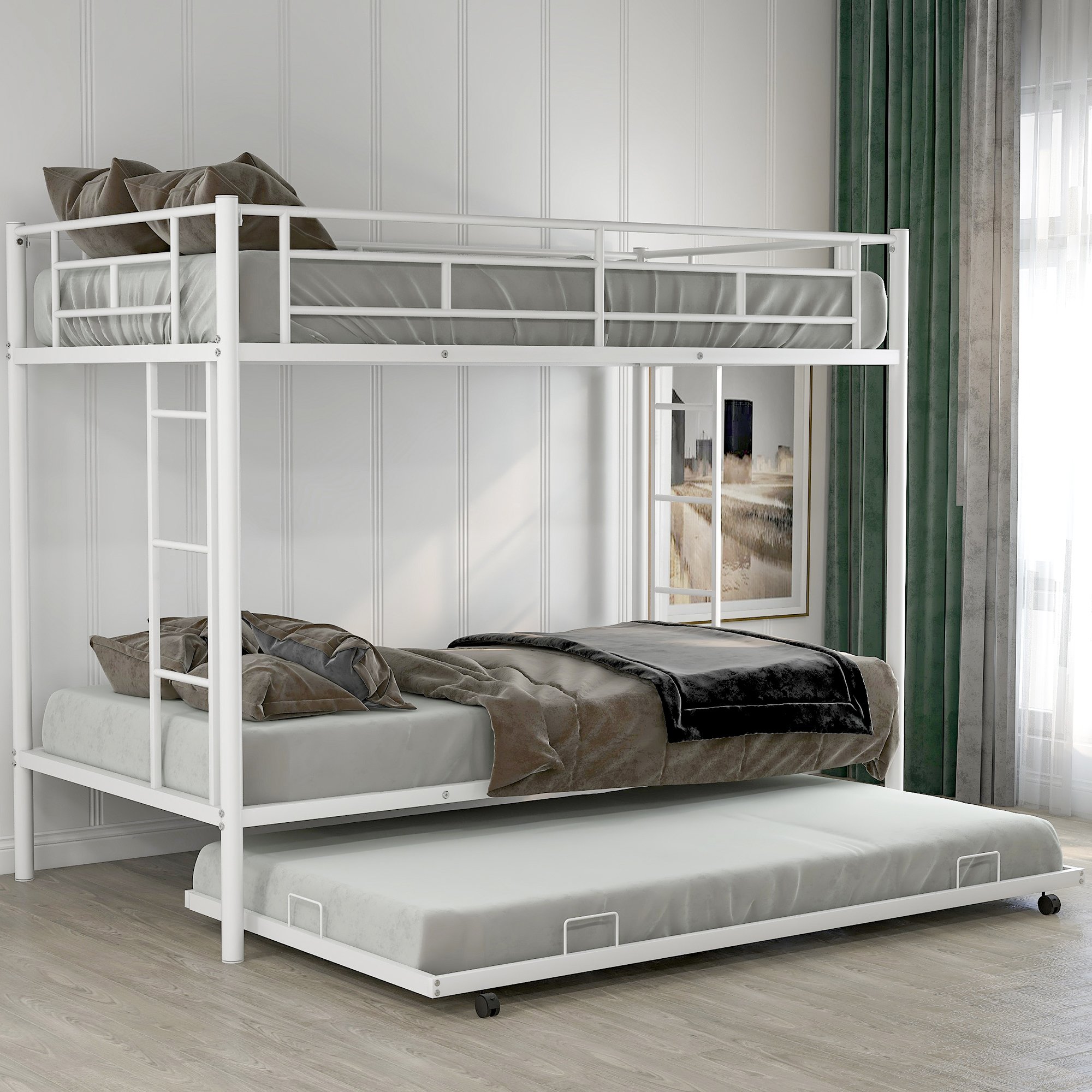 Metal Twin Over Twin Bunk Bed With Trundle