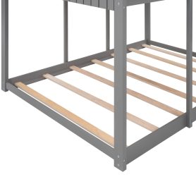 Full Over Full Wood Bunk Bed With Roof, Window, Guardrail, Ladder