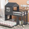Wooden Twin Over Full Bunk Bed With Playhouse, Ladder And Guardrails
