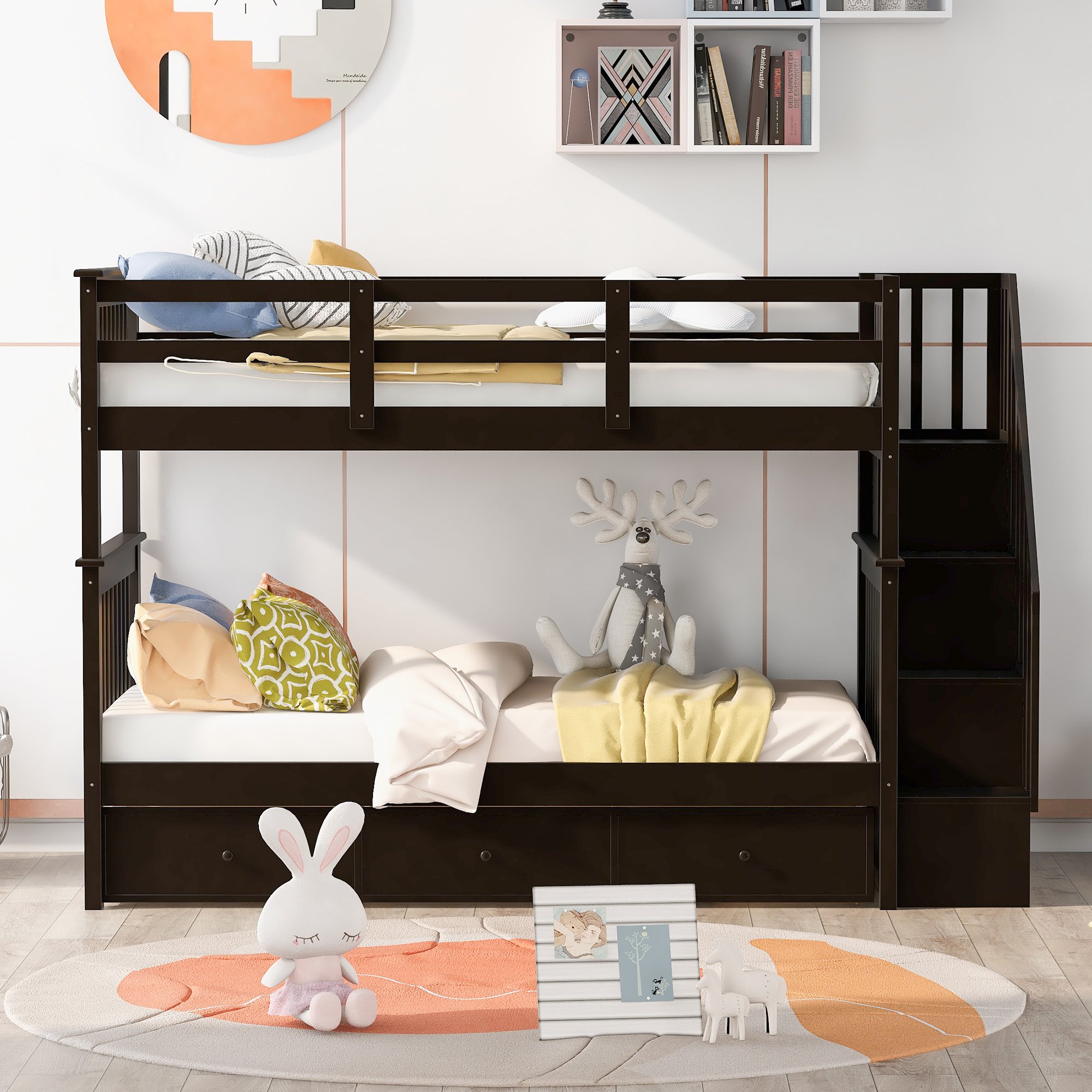 Stairway Twin-over-twin Bunk Bed With Three Drawers For Bedroom 4 Stairway Twin-over-twin Bunk Bed With Three Drawers For Bedroom