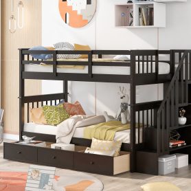 Stairway Twin-over-twin Bunk Bed With Three Drawers For Bedroom 18 Stairway Twin-over-twin Bunk Bed With Three Drawers For Bedroom