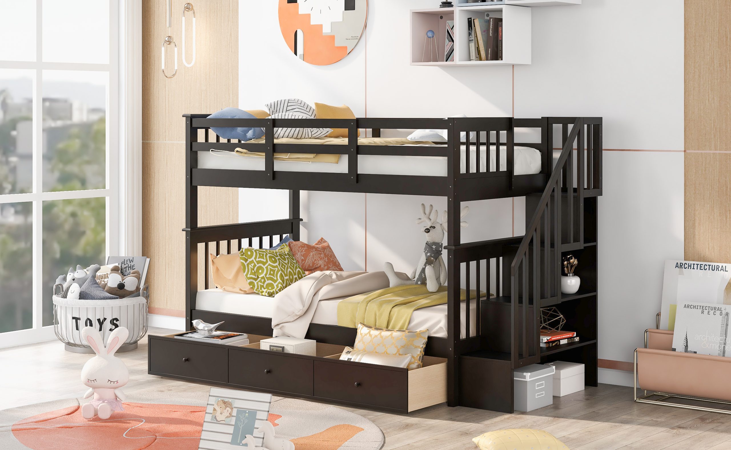 Stairway Twin-over-twin Bunk Bed With Three Drawers For Bedroom 5 Stairway Twin-over-twin Bunk Bed With Three Drawers For Bedroom