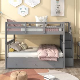 Full-over-full Bunk Bed With Drawer, Stairway And Guard Rail
