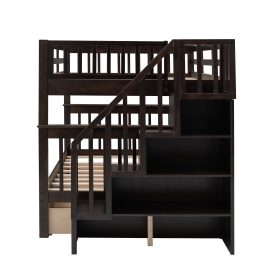 Full-over-full Bunk Bed With Drawer, Stairway And Guard Rail