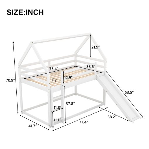 Twin Size Bunk House Beds With Slide And Ladder
