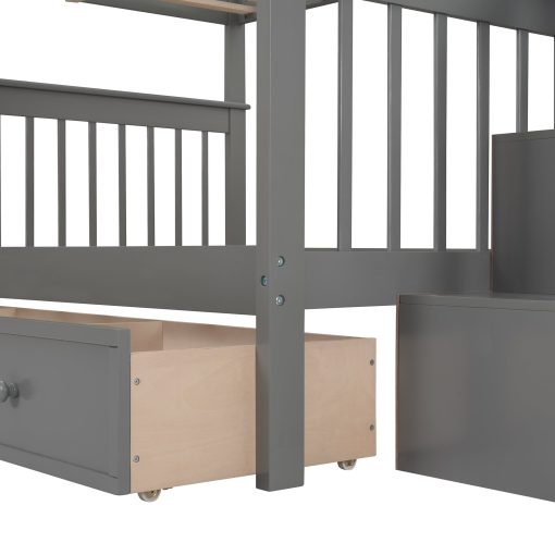 Full-over-full Bunk Bed With Drawer, Stairway And Guard Rail