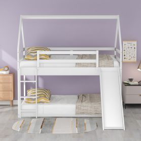 Twin Size Bunk House Beds With Slide And Ladder