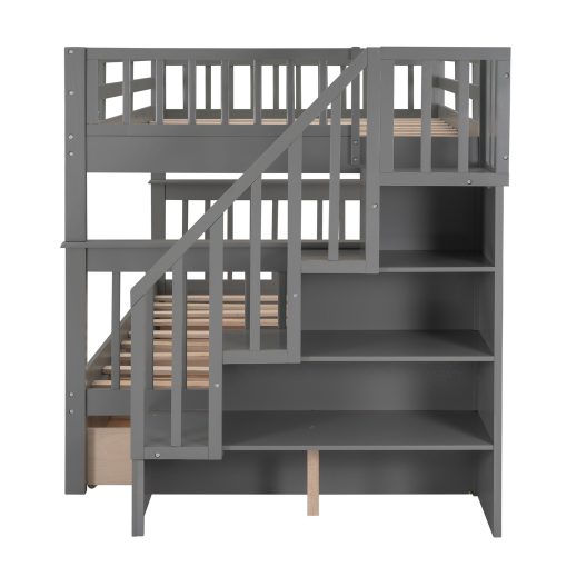 Full-over-full Bunk Bed With Drawer, Stairway And Guard Rail