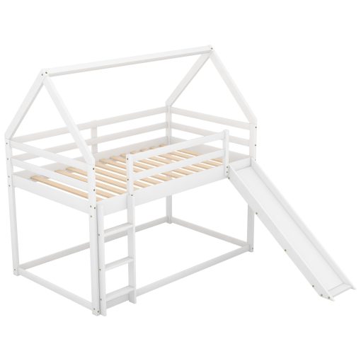 Twin Size Bunk House Beds With Slide And Ladder