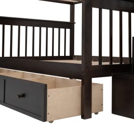 Full-over-full Bunk Bed With Drawer, Stairway And Guard Rail