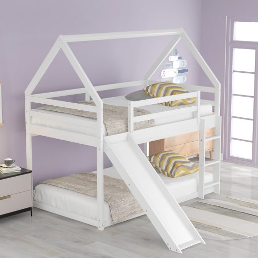 Twin Size Bunk House Beds With Slide And Ladder