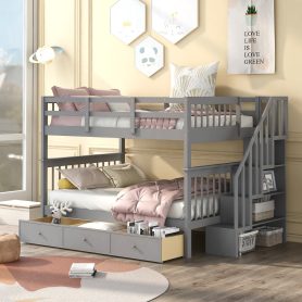 Full-over-full Bunk Bed With Drawer, Stairway And Guard Rail