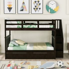 Full-over-full Bunk Bed With Drawer, Stairway And Guard Rail