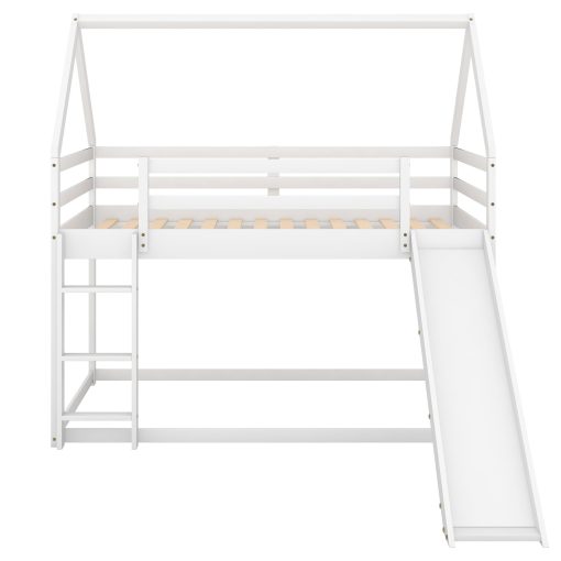 Twin Size Bunk House Beds With Slide And Ladder