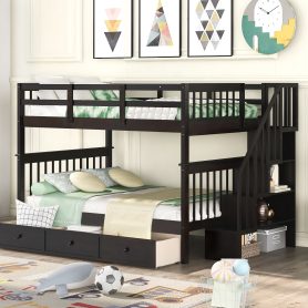 Full-over-full Bunk Bed With Drawer, Stairway And Guard Rail