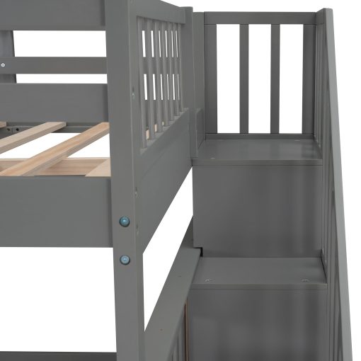 Full-over-full Bunk Bed With Drawer, Stairway And Guard Rail