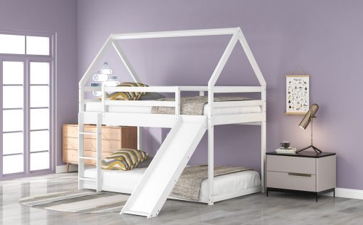 Twin Size Bunk House Beds With Slide And Ladder