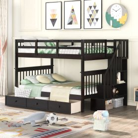 Full-over-full Bunk Bed With Drawer, Stairway And Guard Rail