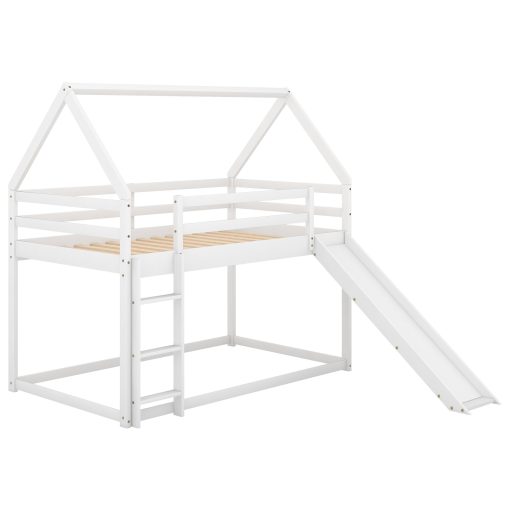Twin Size Bunk House Beds With Slide And Ladder