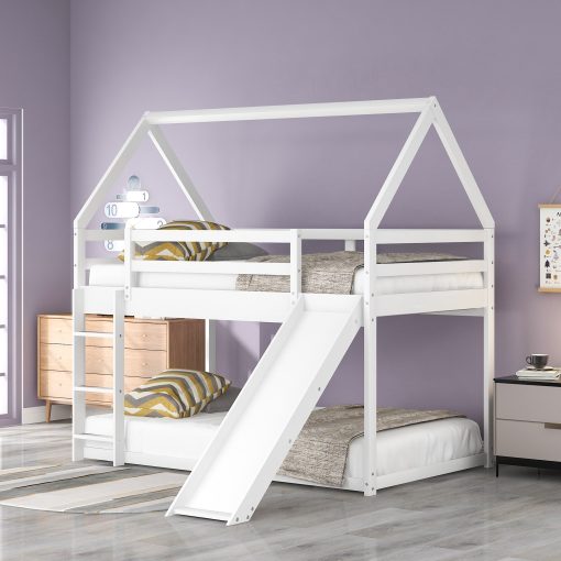 Twin Size Bunk House Beds With Slide And Ladder