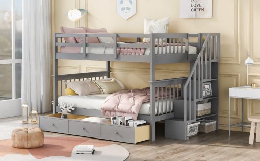 Full-over-full Bunk Bed With Drawer, Stairway And Guard Rail