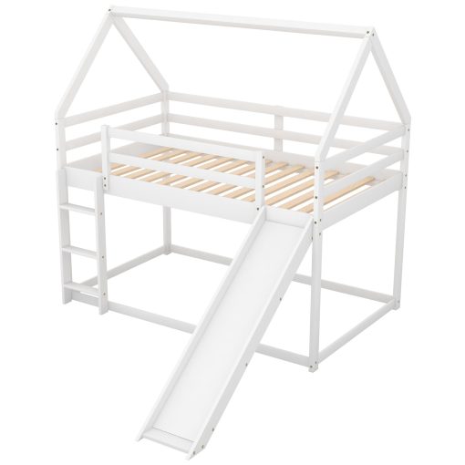Twin Size Bunk House Beds With Slide And Ladder