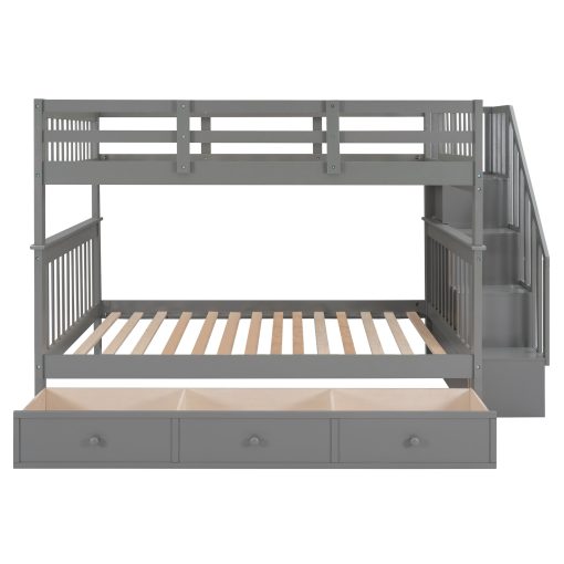 Full-over-full Bunk Bed With Drawer, Stairway And Guard Rail