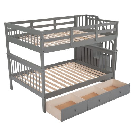 Full-over-full Bunk Bed With Drawer, Stairway And Guard Rail