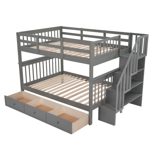 Full-over-full Bunk Bed With Drawer, Stairway And Guard Rail