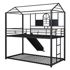 Metal Twin Over Twin House Bunk Bed With Slide