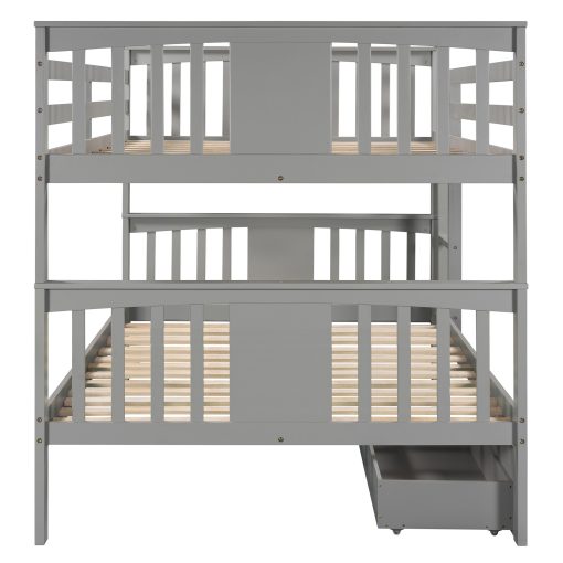 Full over Full Bunk Bed with Drawers and Ladder for Bedroom