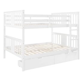 Full over Full Bunk Bed with Drawers and Ladder for Bedroom