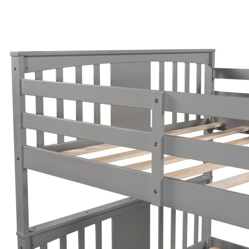 Full over Full Bunk Bed with Drawers and Ladder for Bedroom