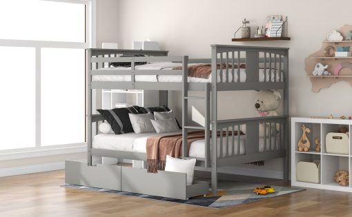 Full over Full Bunk Bed with Drawers and Ladder for Bedroom
