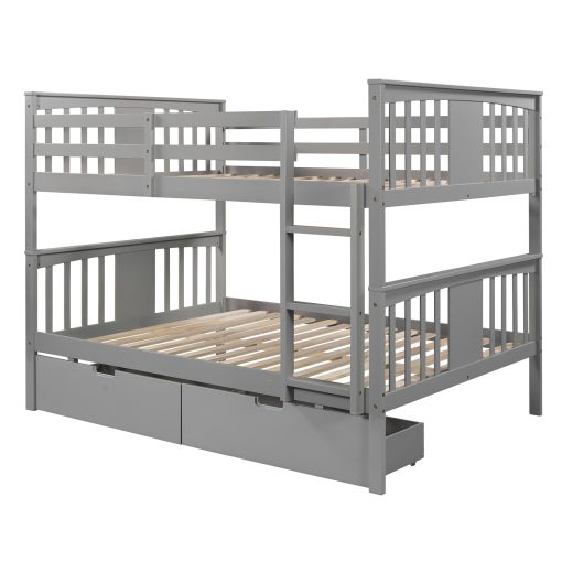 Full over Full Bunk Bed with Drawers and Ladder for Bedroom