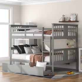Full over Full Bunk Bed with Drawers and Ladder for Bedroom