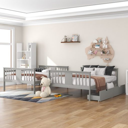 Full over Full Bunk Bed with Drawers and Ladder for Bedroom