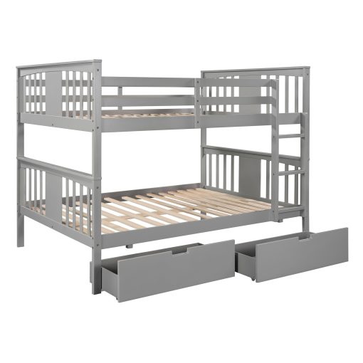 Full over Full Bunk Bed with Drawers and Ladder for Bedroom