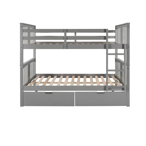 Full over Full Bunk Bed with Drawers and Ladder for Bedroom