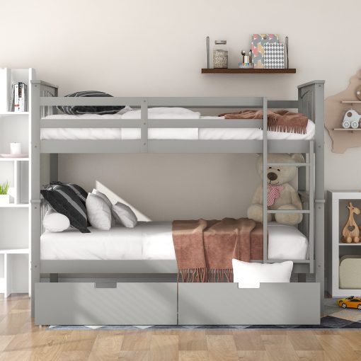 Full over Full Bunk Bed with Drawers and Ladder for Bedroom