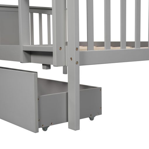Full over Full Bunk Bed with Drawers and Ladder for Bedroom