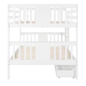 Full over Full Bunk Bed with Drawers and Ladder for Bedroom