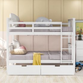 Full over Full Bunk Bed with Drawers and Ladder for Bedroom