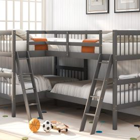 L-Shaped Bunk Bed With Ladder, Twin Over Twin