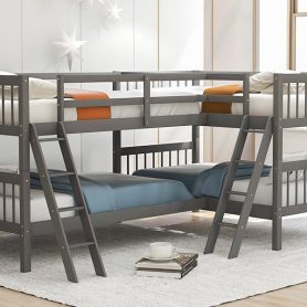 L-Shaped Bunk Bed With Ladder, Twin Over Twin 18 L-Shaped Bunk Bed With Ladder, Twin Over Twin