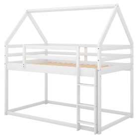 Twin Over Twin Low Bunk Bed With Ladder, House Shape