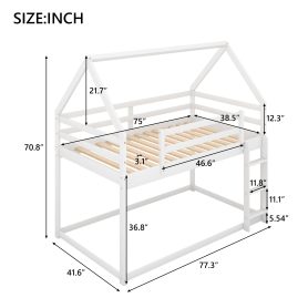 Twin Over Twin Low Bunk Bed With Ladder, House Shape