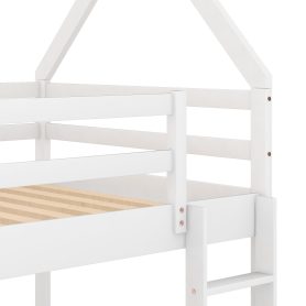Twin Over Twin Low Bunk Bed With Ladder, House Shape